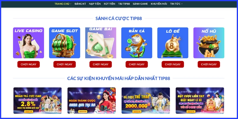 Những sảnh cá cược trực tuyến trên nhà cái Tip88