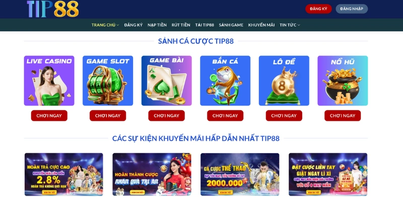 Giới thiệu các sảnh game Tip88